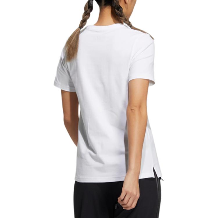 Adidas Printed Logo Cotton Crew Neck T-Shirt Women Tops White HM7045