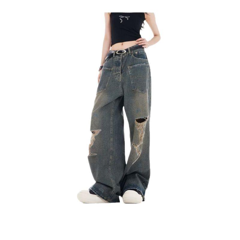 2025 American Retro Autumn Ripped Jeans for Men and Women - Trendy High-End Design with Reversible Wear.