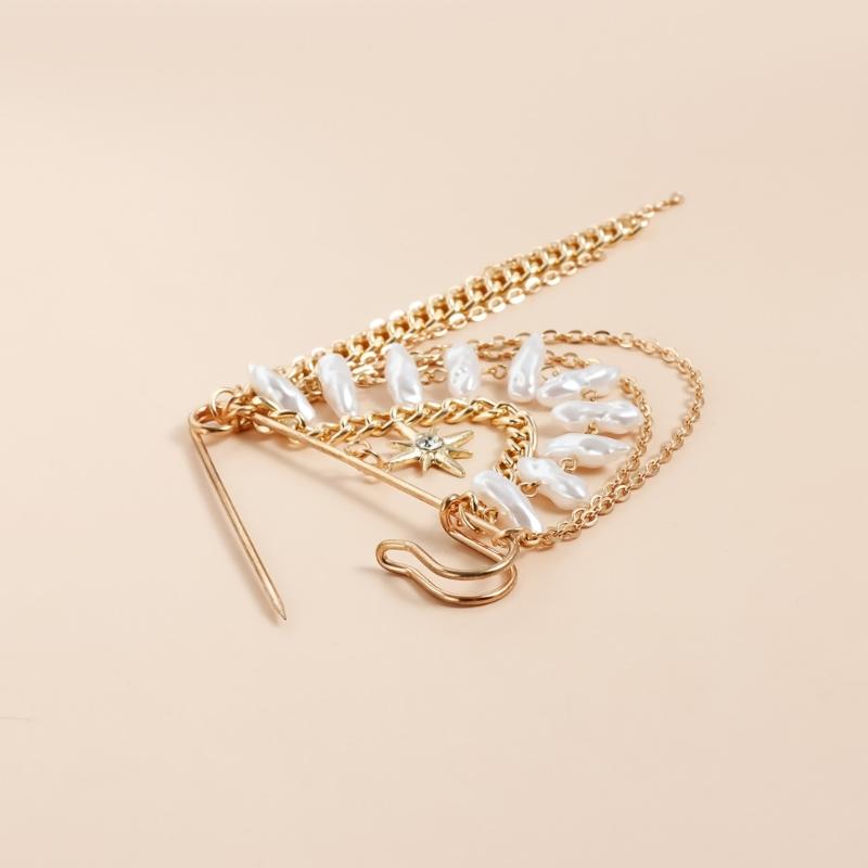 Multi Layer Stylish Eight Pointed Star Tassels Brooch Lightweight Sweater Shawl Clip Alloy Jewelry Accessory
