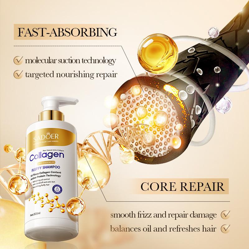 Collagen Anti-Dandruff Shampoo 500ml SADOER Softening Cleansing Fluffy Shampoo