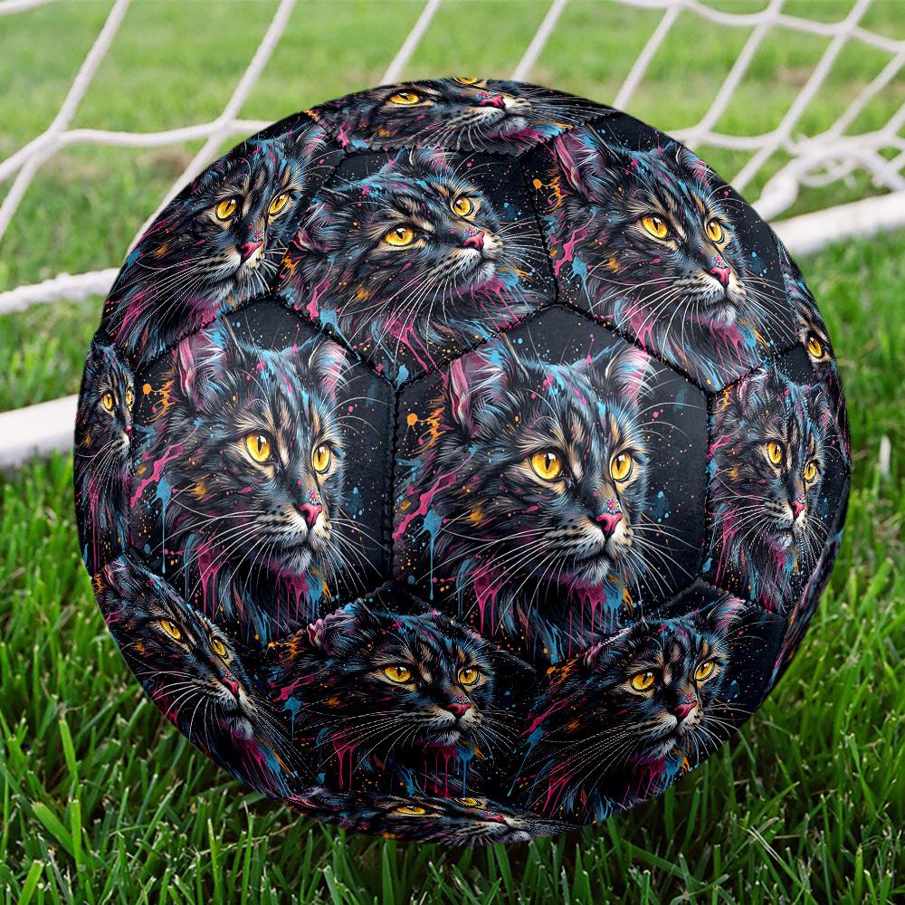 1pc Colorful Cat Art Theme Soccer Ball Football, Size 5, Lightweight PVC, Outdoor Training Soccer Ball,Sports Gift t61477
