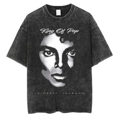 2026 Vintage Washed Michael Jackson King of Pop T-shirt Men Women Retro Gothic Rock T-shirts Men's Punk Oversized T Shirts Streetwear