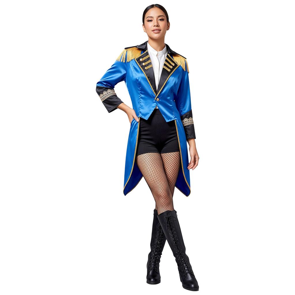 Giacca da Pista da Circo da Donna con Frange sulle Spalle, Collo a Revers, Maniche Lunghe, Polsini in Pizzo, Blocco di Colore, Raso per Feste a Tema Halloween, Carnevale, Role Playing