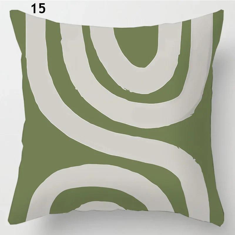 Simple Green Plant Cactus Pillowcase Geometric Line Floral Pattern Cushion Fresh Ins Style Home Sofa Decorative Pillow