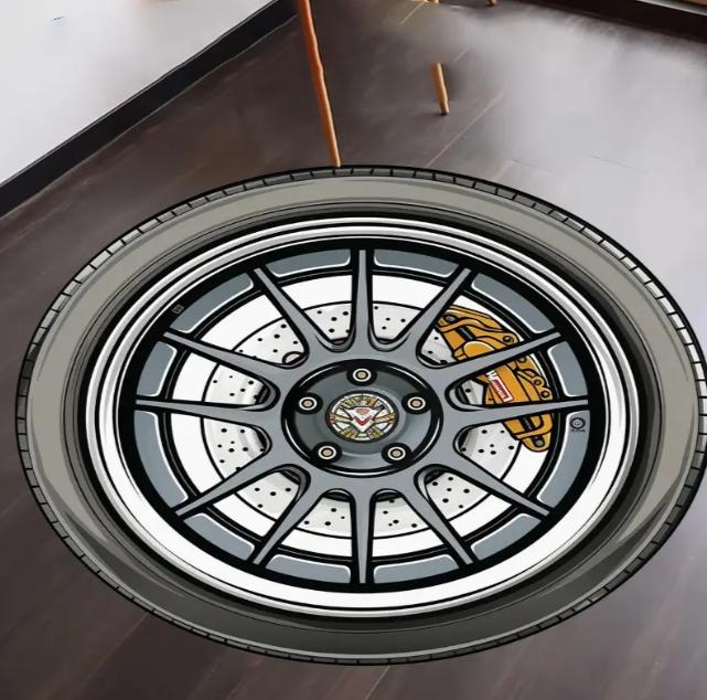 

Round Car Tire Design Area Rug Non-Slip Office Room Bedroom Camping Christmas Halloween Thanksgiving Graduation Home Decoration 40X40CM