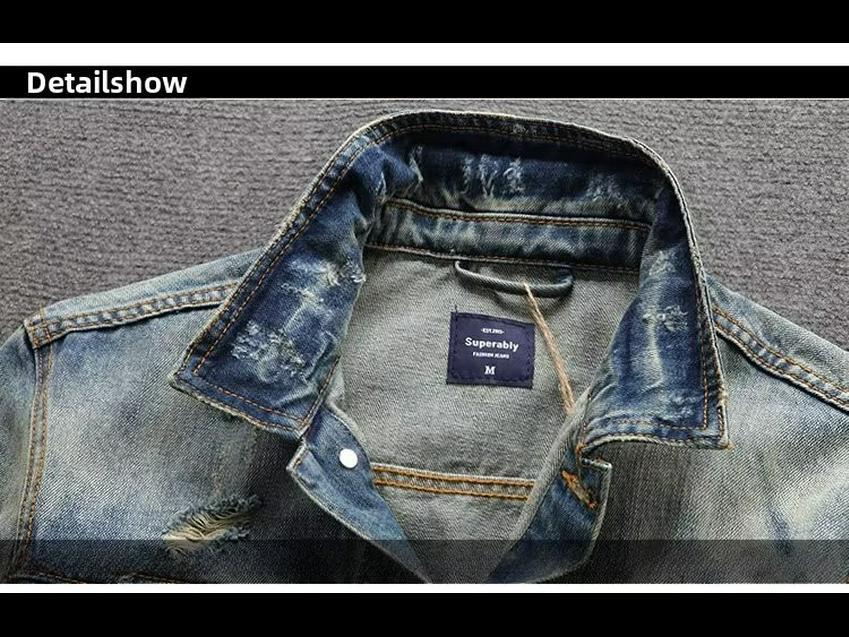 Men's Retro Blue Denim Jacket - Trendy, Loose-Fit, Nostalgic Wash, Versatile Outerwear Top