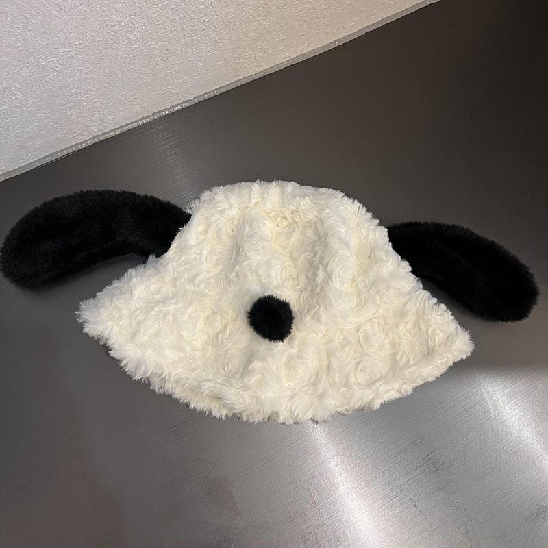 Puppy Ears Bucket Hat Female Autumn and Winter Big Head Circumference Plush Bucket Hat Cute Face Small Warm Hat
