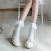 Bas Hauts Style Ballet Doux pour Femmes Bas Hauts Bandes Nœuds Bas Mi-Mollet Chaussettes d'Été Fines Hosierys