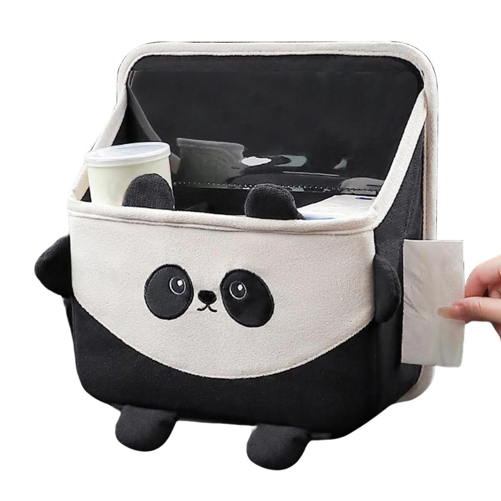Car Back Seat Storage Box Cartoon Panda Backseat Trash Can Multifunctional Wear-Resistant Soft Plush Storage Bag Tissue Box