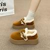 2025 Fashionable Versatile Women's Cotton Shoes Thick Bottom Loafers Winter Warm Fleece Lined Flat Heel round Toe Shoes