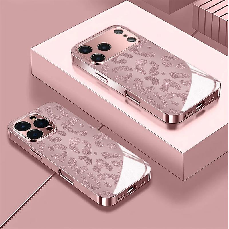 Flash Gold Leopard Pattern Tempered Glass Phone Case for iPhone 18 17 Pro Max 14 15 16 Plus 13 12 11 Pro Max 16E 17Air Cover