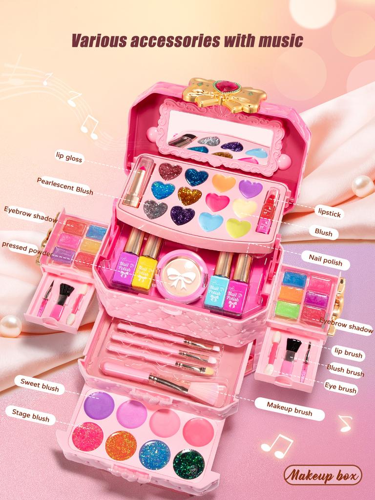 Girls Makeup Kit Baby Cosmetics Bag With Nail Polish Lipstick Non-Toxic Games Pretend Play 6 Years Fashion Beauty Children Toy