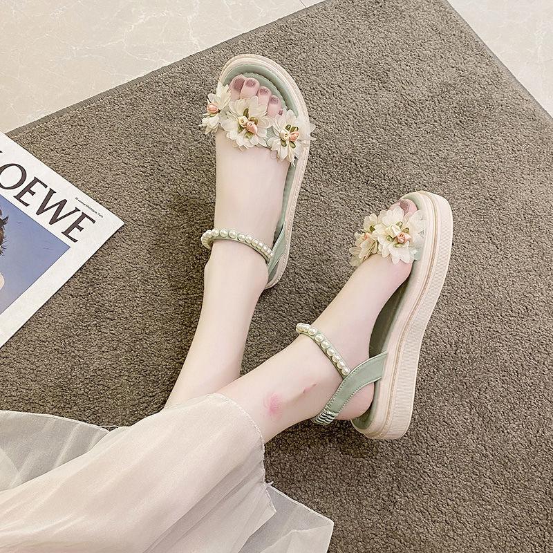 Flower Sandals Female Summer All-match Thick Bottom Korean System Slope with Flat Bottom Roman Shoes