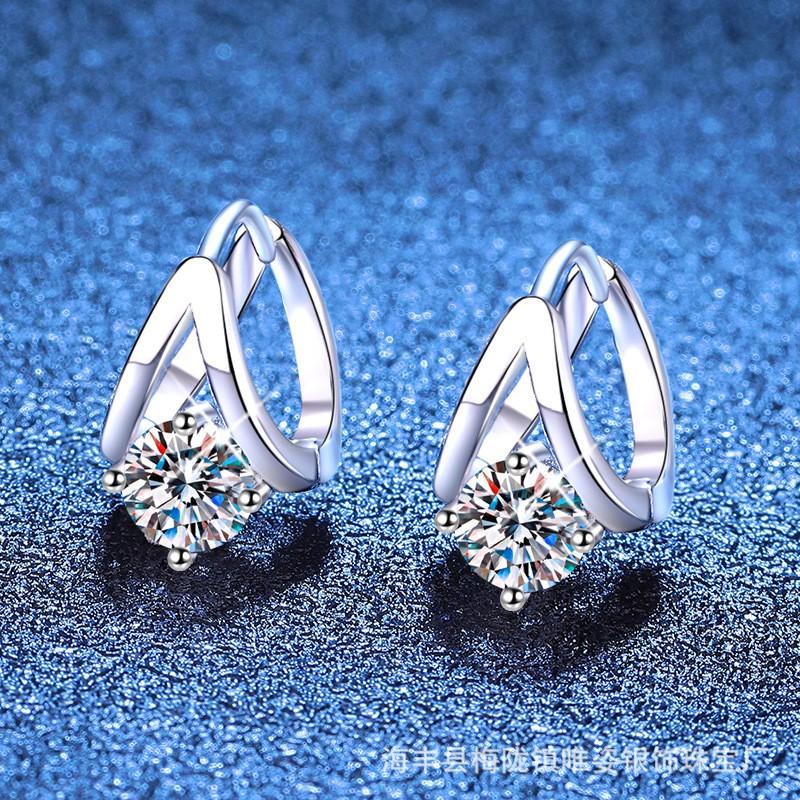 Moissanite Stud Earrings Women Sterling Geometric Irregular Drop INS Style 2025