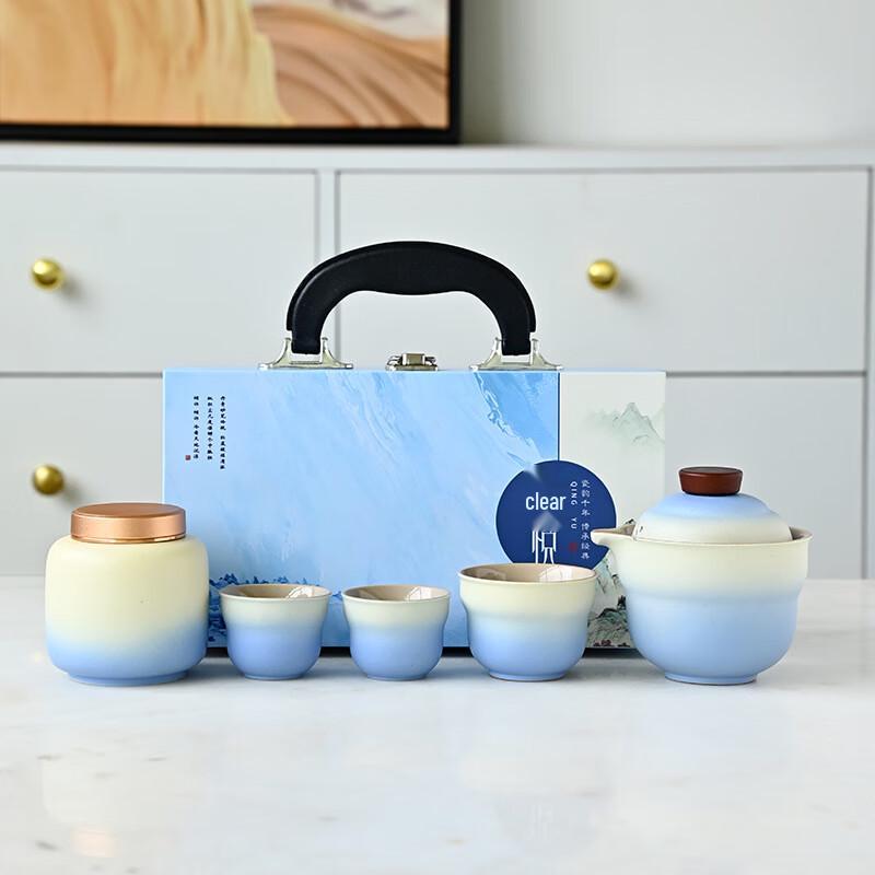 Gradient Ceramic Gourd Travel Tea Set