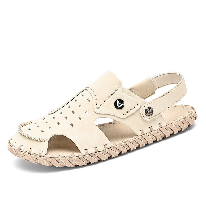 

Summer outer wear bag head sandals men s casual driving cool slippers men s hand-sewn non-slip outdoor beach shoes 46 песочный
