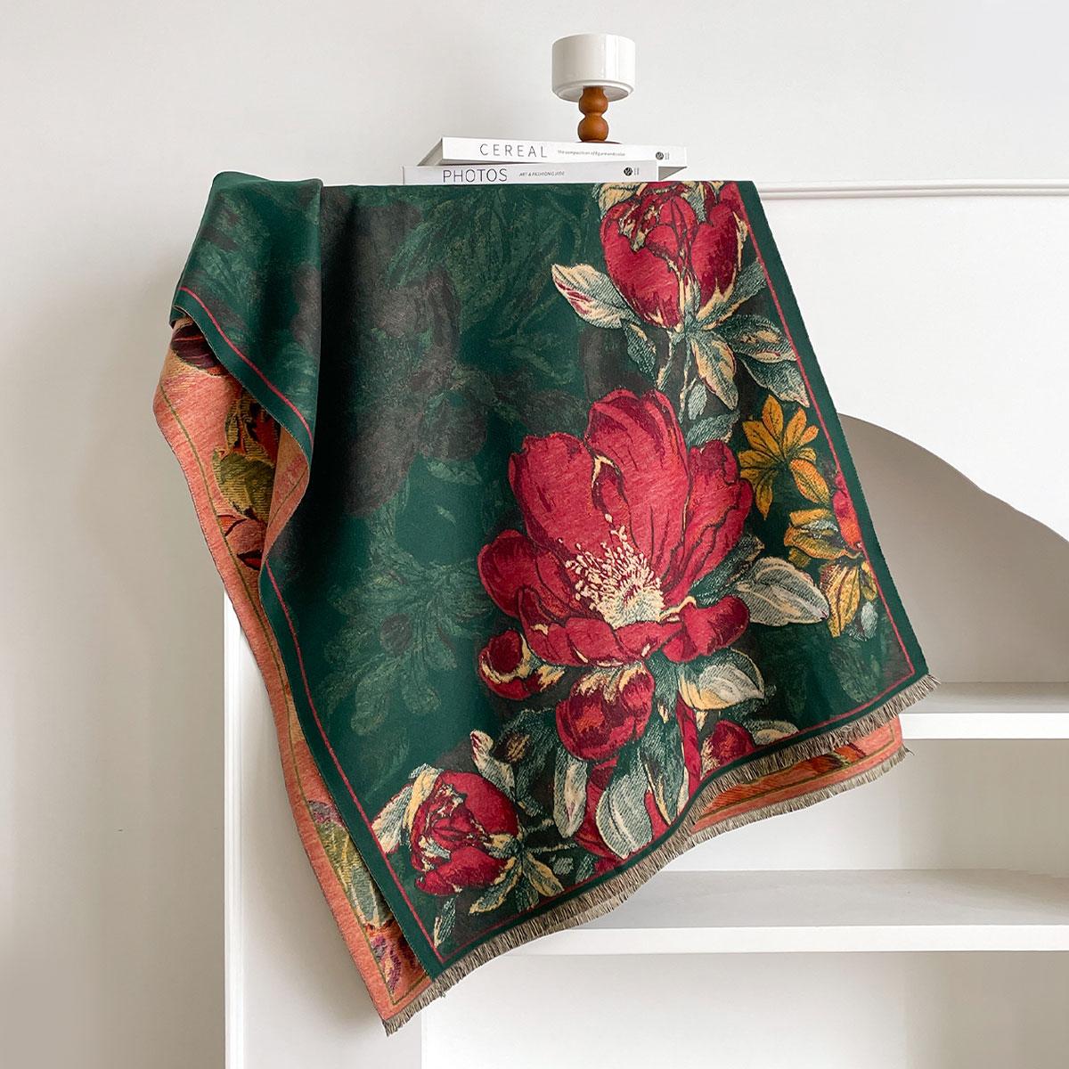 Écharpe en Cachemire d'Hiver de Luxe Design Peinture à l'Huile Foulards Pashmina Chauds Couverture Poncho pour Femmes Châle Imprimé Élégance Féminine