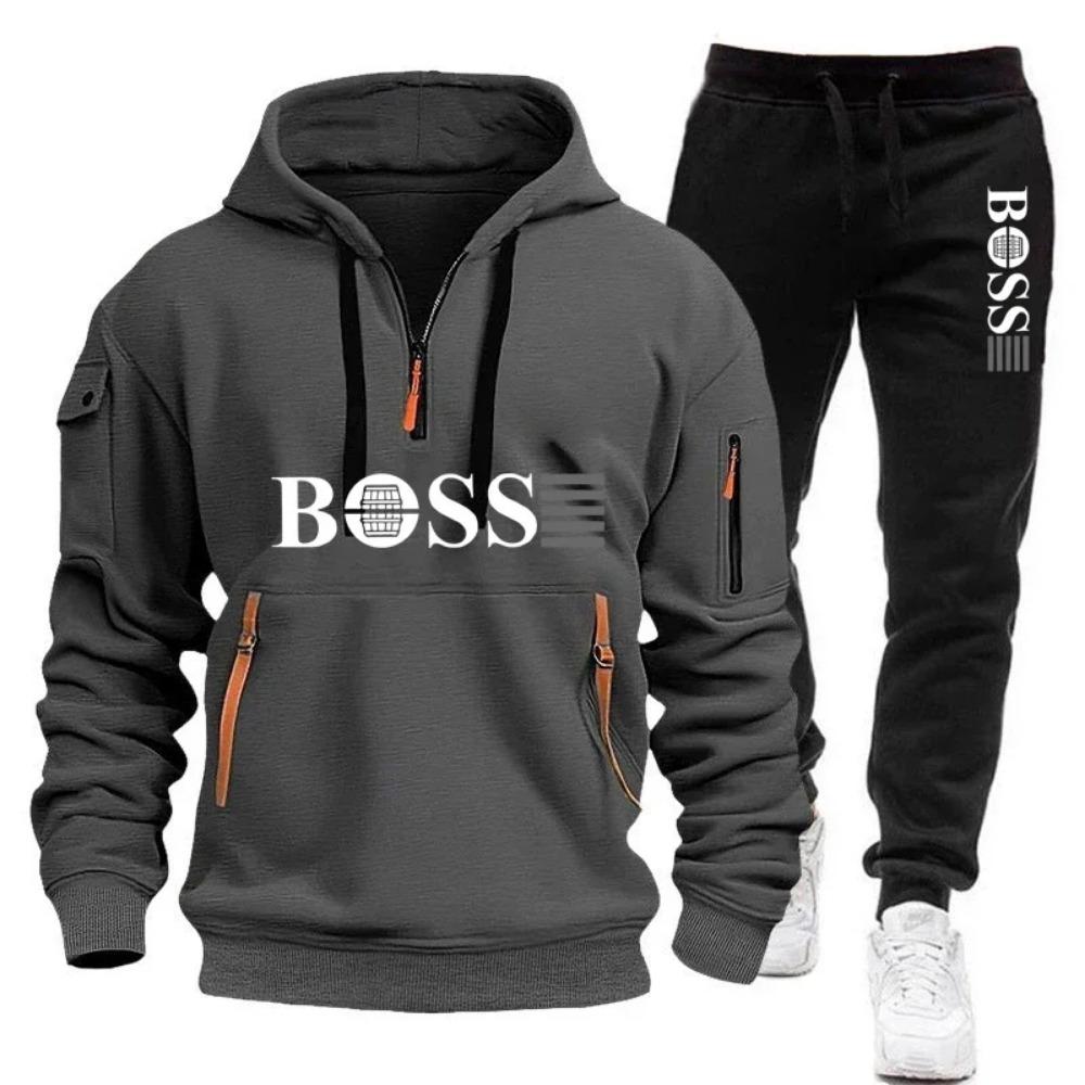 Herbst und Winter Herren Pullover Hoodie und Hose Zweiteiliges Set, Outdoor Jogging Reißverschluss Herren Sportbekleidung Set