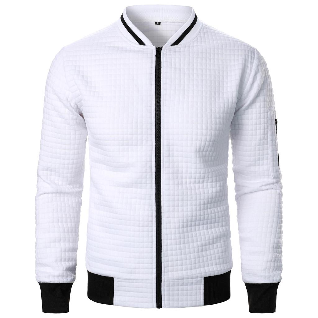 Men's Plaid Zip-Up Stand Collar Cardigan Sweatshirt Jacket