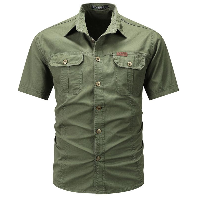 Men's New Summer Thin Short-sleeved Shirt Jacket Men's Solid Color Casual Pure Cotton Outdoor Tooling Shirt Top