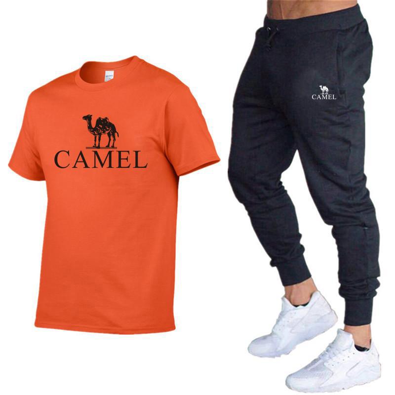 

Camel, новая весенне-летняя мужская футболка, брюки, костюм из двух предметов, модный новый тренд, универсальный спортивный костюм для отдыха XL оранжевый