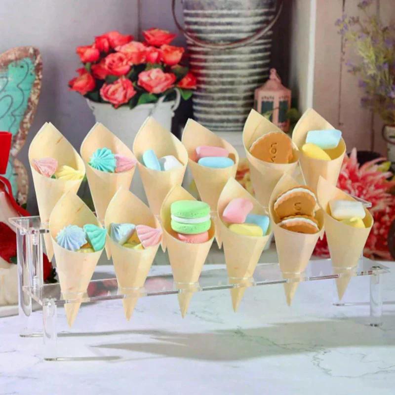 Trapezoidal Acrylic Ice Cream Cone Dessert Holder Tray Waffle Cone Display Stand Storage Rack Wedding Party Food Baking Tools