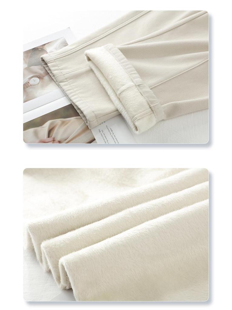 Women's 2024 White Fleece-Lined Wide-Leg Jeans for Autumn/Winter