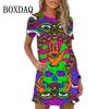 Fashion Owl Print Women Dress Summer Loose Mini Dress 3D Pattern Short Sleeve O-Neck Casual Female Dress