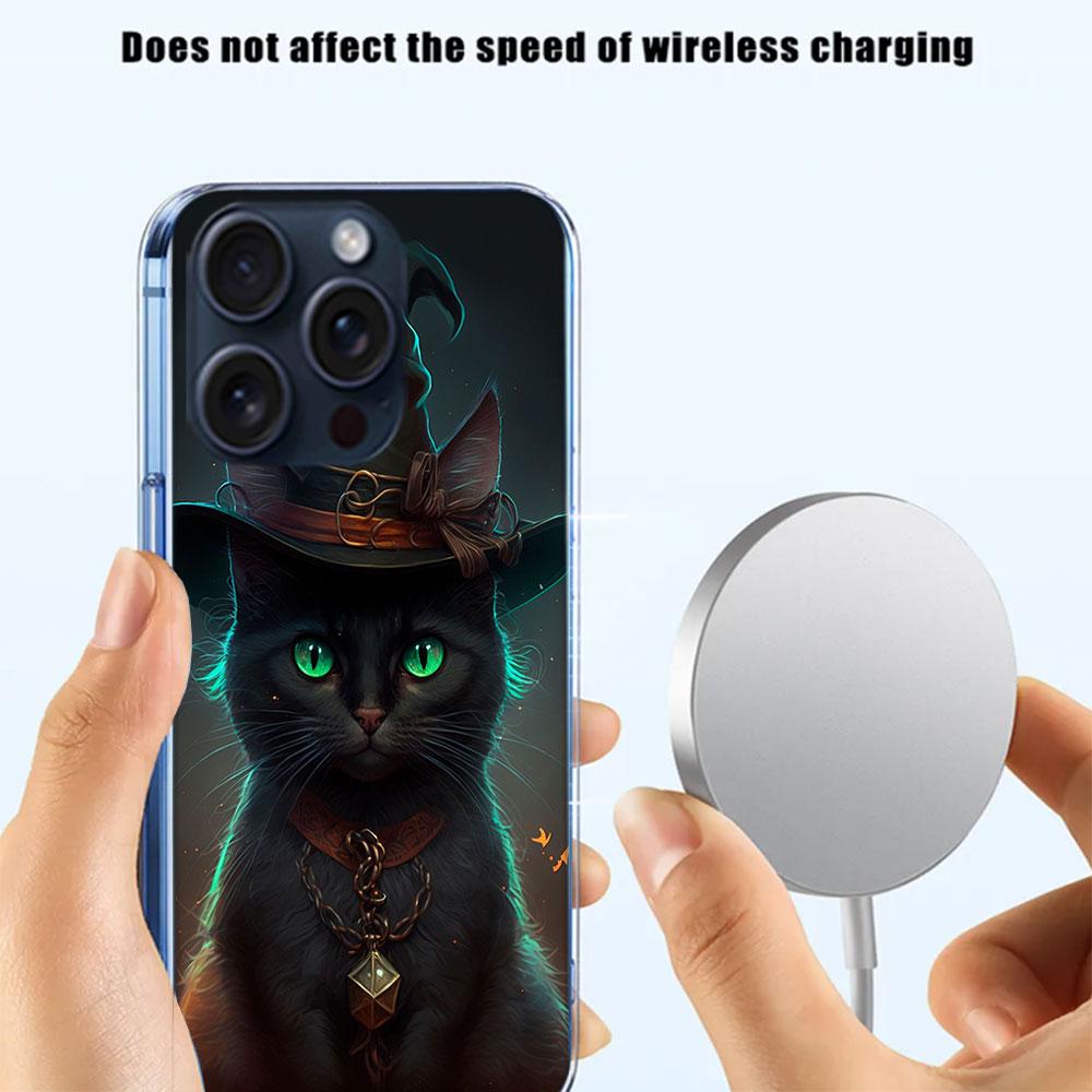 Halloween Magic Cat Clear Phone Case For Iphone 17 Air 16 Pro Max 15 Pro 14 Plus 17E 16E 11 13 12 Mini Cover Cases Fundas Cell T