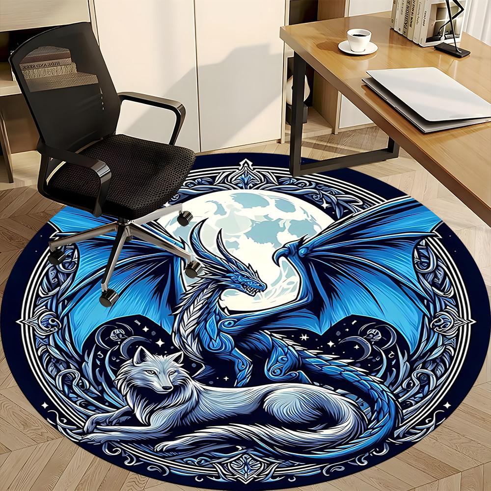 1pc Dragon Wolf Office Round Area Rug, Under Office Chairs Bedroom Living Room Home Decor, Room Deco, Available In Various Sizes