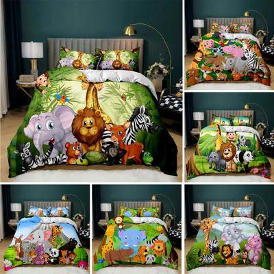 Copripiumino Elefante Carino Cartone Animato Paradiso degli Animali Set Biancheria da Letto per Ragazzi Ragazze Bambini Tema Mondo Animale 3D Copripiumino Matrimoniale