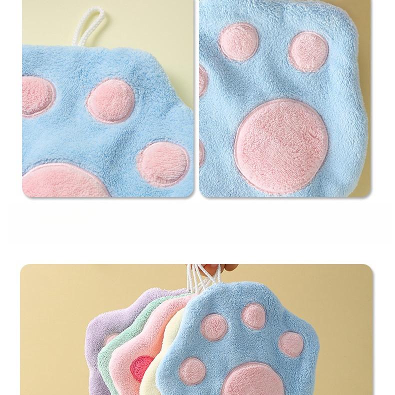 Hand Towel Can Be Hung Up Cat Footprints Cartoon Animal Hand Towel Cleaning Tables Washing Dishes Adult Hand Towels Quick Drying Towel