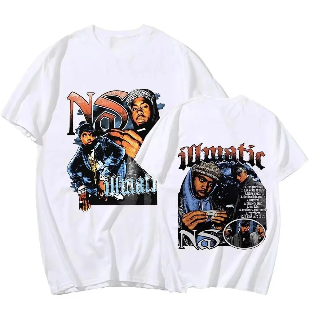 Rapper Nas Illmatic Grafik T-Shirt Herrenmode Vintage T-Shirt Lässig 100% Baumwolle Kurzarm T-Shirts Hip Hop Streetwear