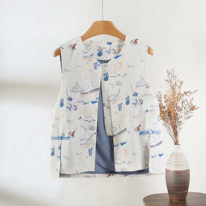 Antique high-end buckle vest high-end annual print top vest