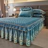 3pcs Luxurious European Quilted Crystal Velvet Bed Skirt Set with Lace Trim - Warm, Thick, Non-Slip, Includes 2 Pillow Shams and 1 Bed Skirt