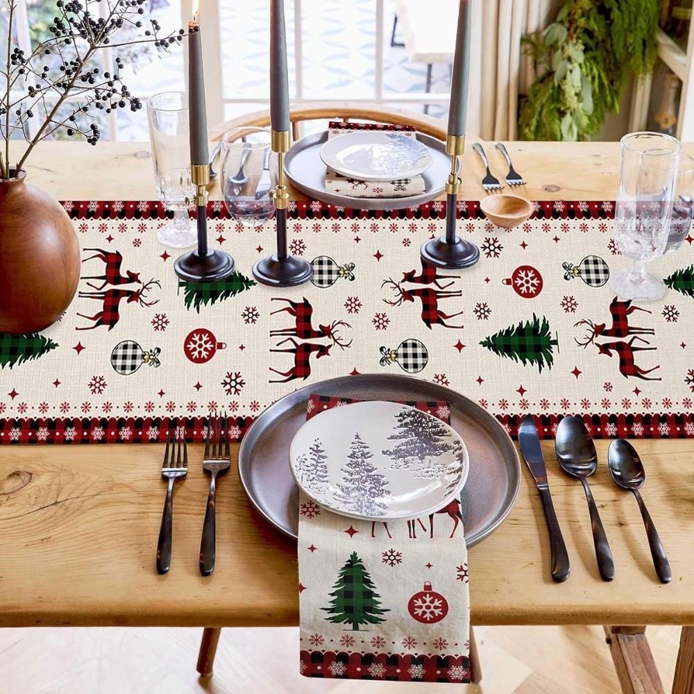 Santa Claus Christmas Table Flag Snowflake Xmas Tablecloth Christmas Table Runner Living Room