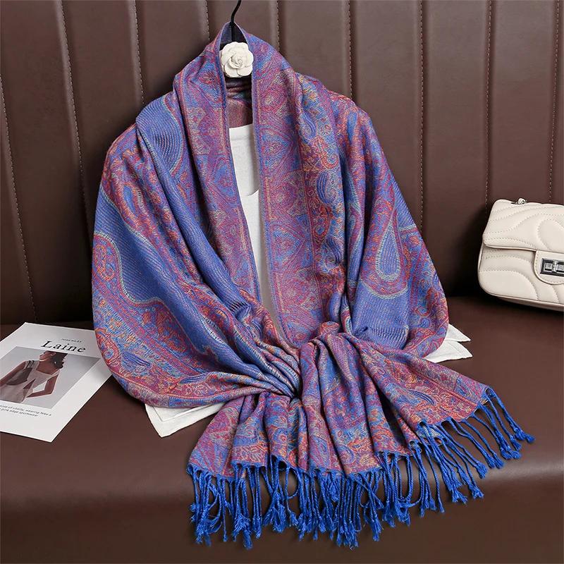 Women Paisley Scarf Cashmere Feeling Pashmina Shawls Tassel Hijab Head Wraps Femme Winter Scarves Foulard Bufanda 2024
