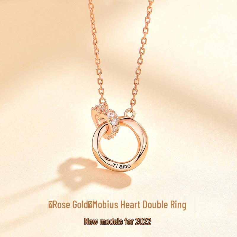 Elegant 2022 Trendy Heart Shaped Double Ring Mobius Necklace for Women in Titanium Steel