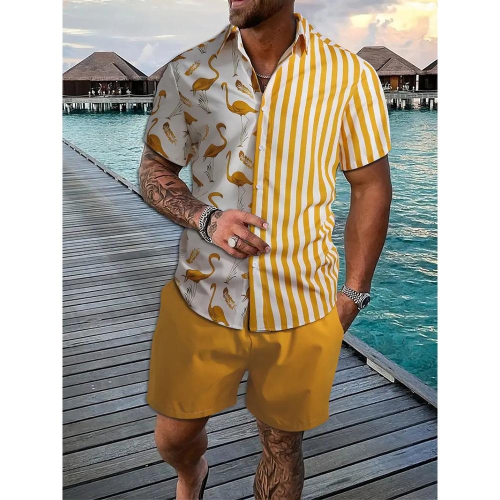 

Забавный 3D-принт Мужские роскошные комплекты рубашек Гавайская мода Лацкан Рубашки с коротким рукавом+Шорты Костюм-двойка Летний повседневный свободный костюм 5XL