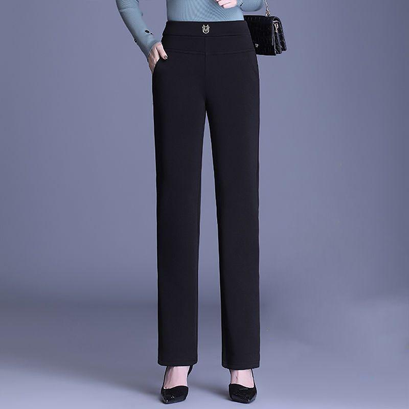 

Брюки Женские Новые Зимние Верхняя Одежда Утолщенный Вельвет Высокая Посадка Прилегающие Черные Прямые Брюки Повседневные Брюки Весна Осень L чёрный