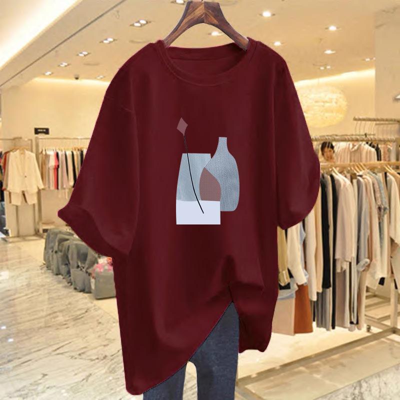 Women's Round Neck Short Sleeve T-Shirt - 2025 Slimming, Versatile, Middle-Aged Style for Spring/Summer