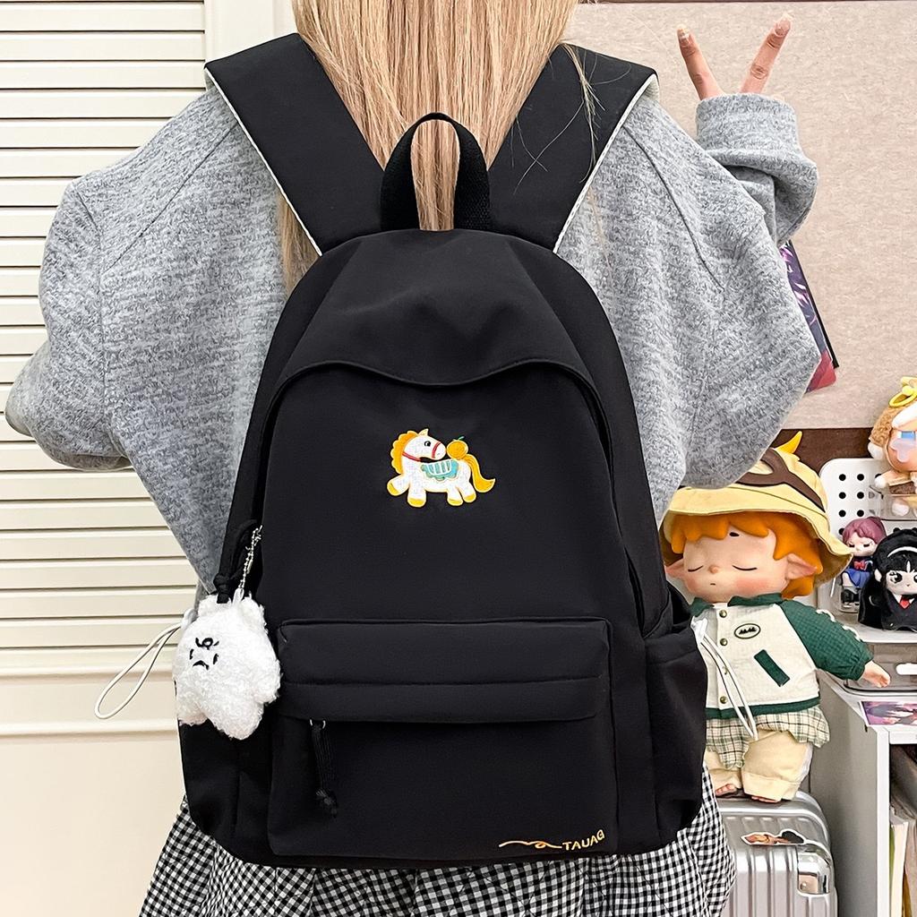 Schoolbag Korean version ins cartoon pony backpack women's large capacity college style student schoolbag simple versatile casual backpack
