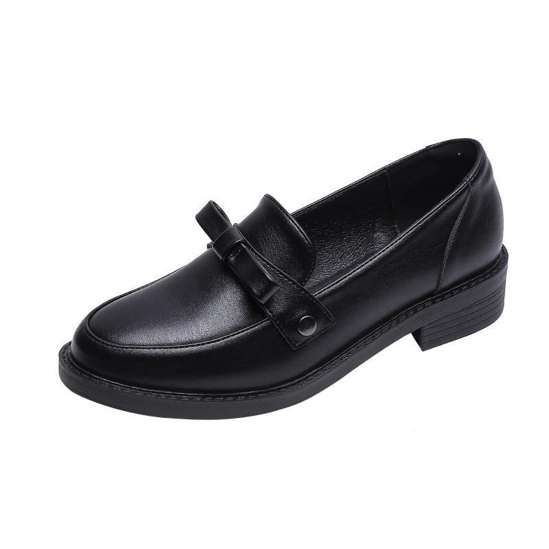 

Модная женская кожаная обувь с круглым носком и бантом, на низком каблуке, броги, британские оксфорды, женские лоферы слипоны на толстом каблуке, женские туфли 40 чёрный