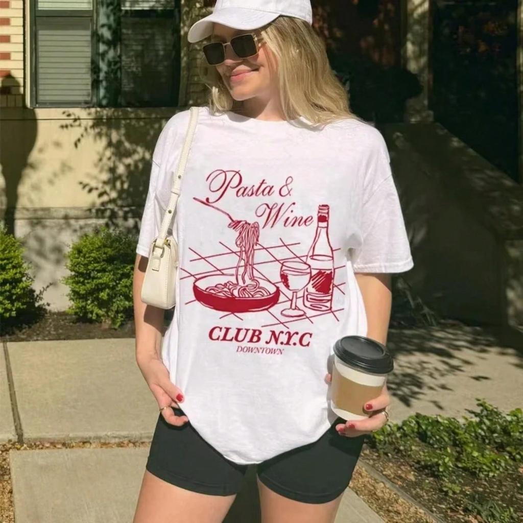 Vintage Italian Wine Club Cute Graphic T-Shirt Beautiful Unisex Wounisex's Loose Fashion Tops T-Shirt Cute Italian Food T-Shirt