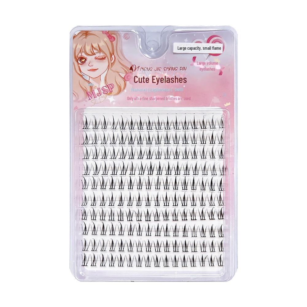 Mengji Shangpin Mini Flame Lash Extensions - Black Stem, 10 Rows, Natural Curling, Segmented Comic Style