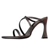 Brown Satin Rhinestone Pointed-Toe High Heel Sandals - Women's Mature Summer Style