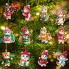 Christmas Gift Accessories Cute Kitten Tree Hanging Ornaments with Lanyards, Wooden Cat Animal Pendants, Decorative Charms for Holiday Home Party Wall