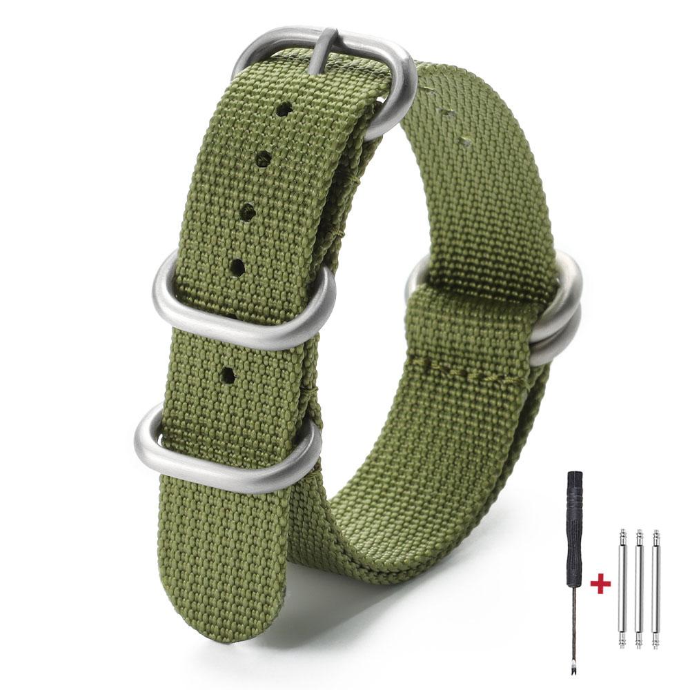 Military Sports Watch Strap Nylon Silver Ring Buckle 18mm 20mm 22mm Man Women for Seiko Ribbed Braid Replace Watch Accessories