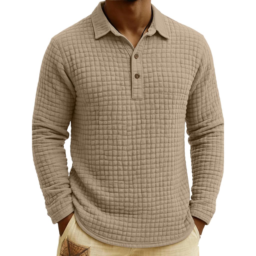 Men's Quilted Knit Color Pullover Button,down Top