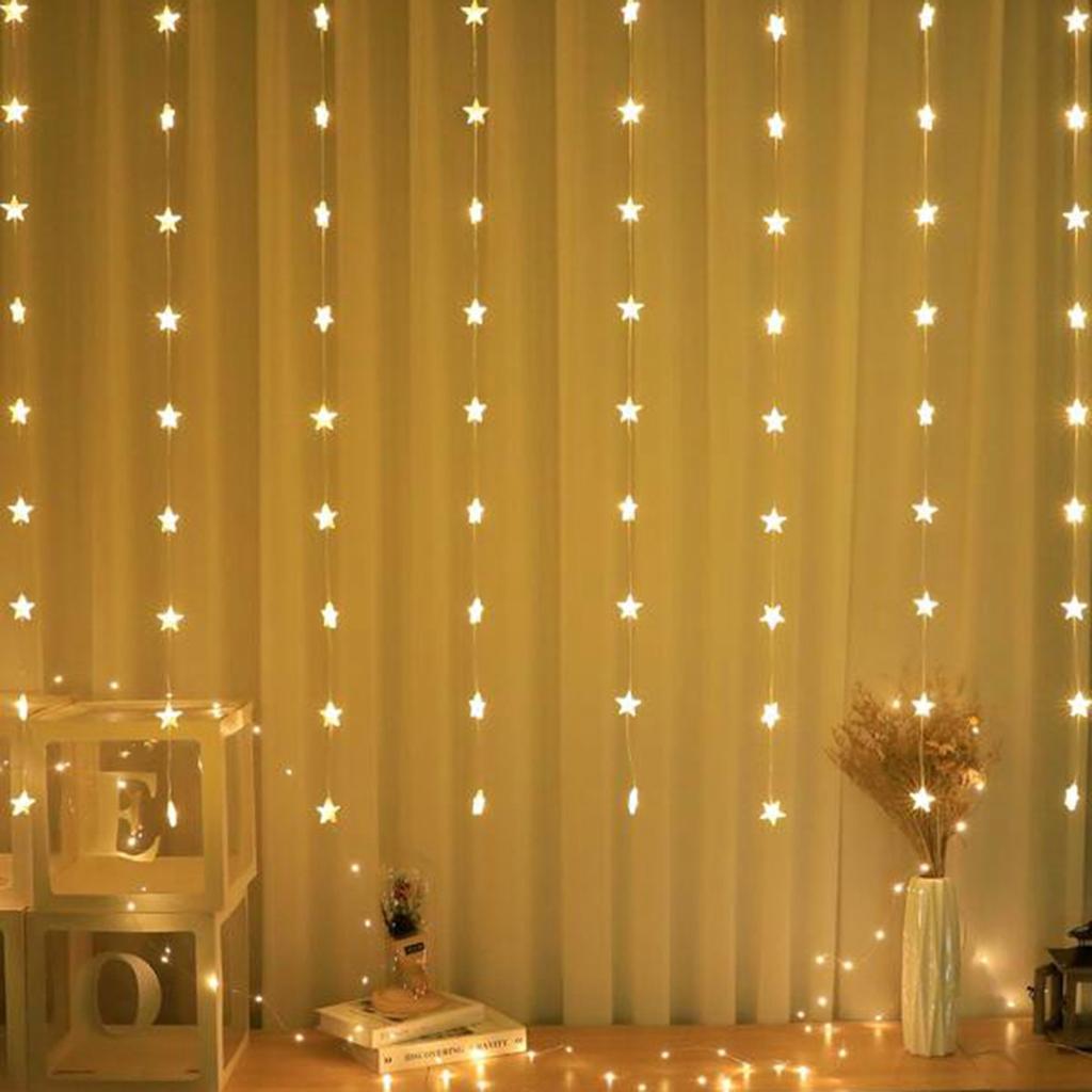 1pc 72LED Star Curtain Lights Charming Fairy Tale Star Shape Hanging Lamp Perfect For Bedroom Wall Courtyard Wedding Party Decor